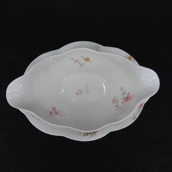 C Ahrenfeldt Limoges Gravy Boat Pink Yellow Roses Garden Flowers Floral Vintage - Picture 4 of 15